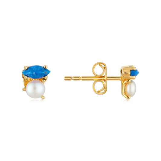 Argento Gold Lapis Freshwater Pearl Earrings
