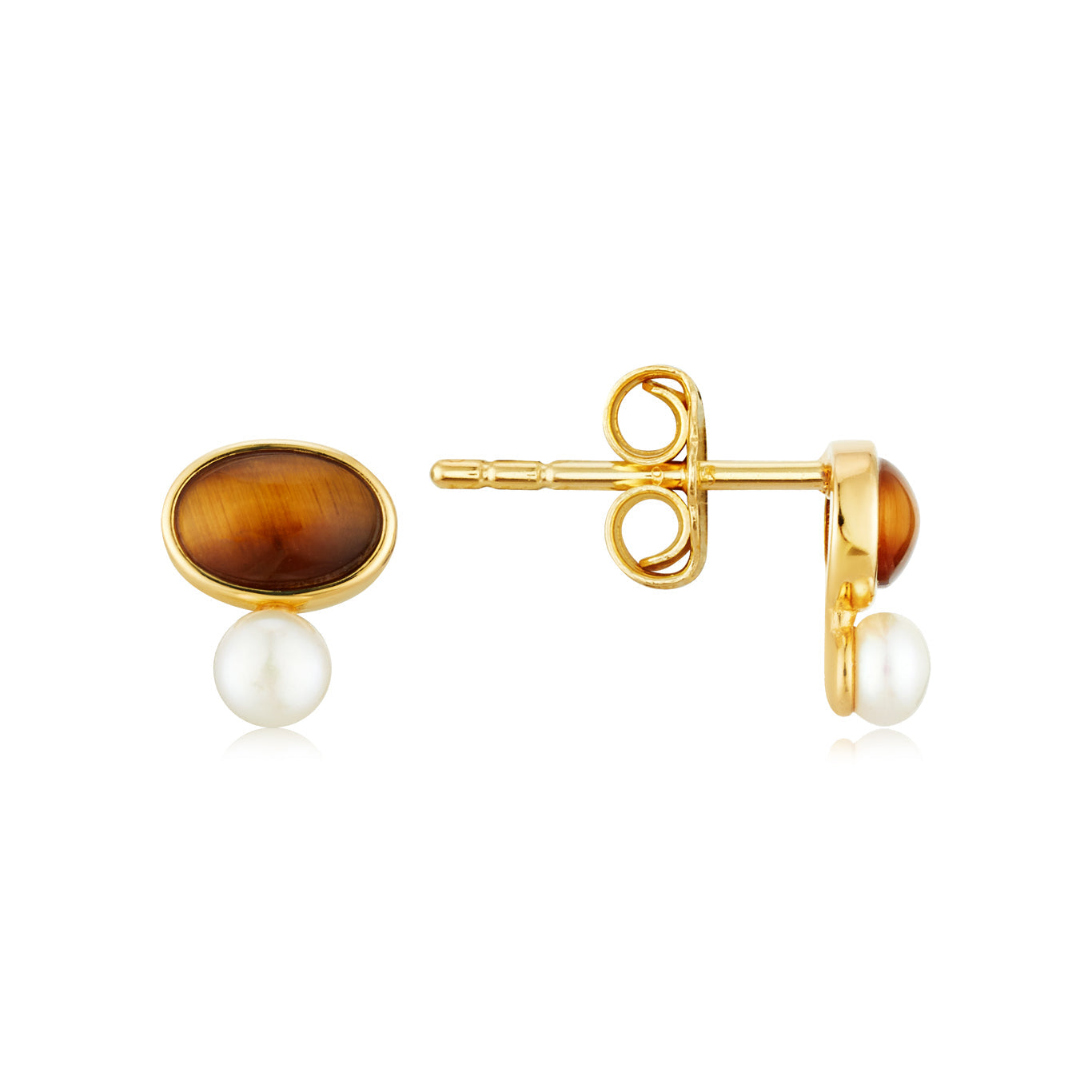 Argento Gold 18k Plated Tigers Eye Pearl Earrings