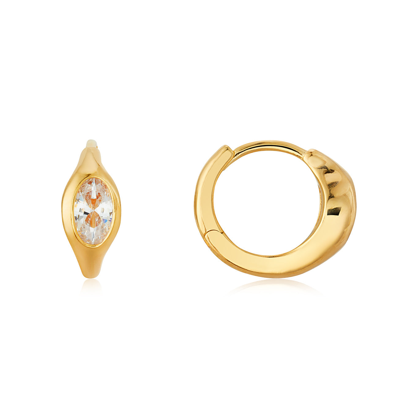 Argento Gold 18k Plated Fluid Oval CZ Hoop Earrings
