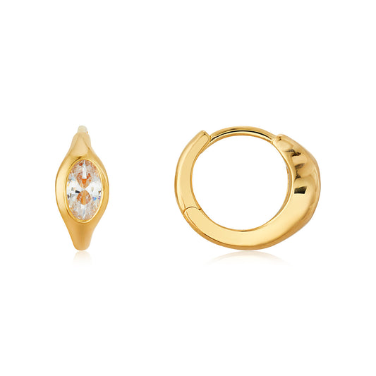 Argento Gold 18k Plated Fluid Oval CZ Hoop Earrings