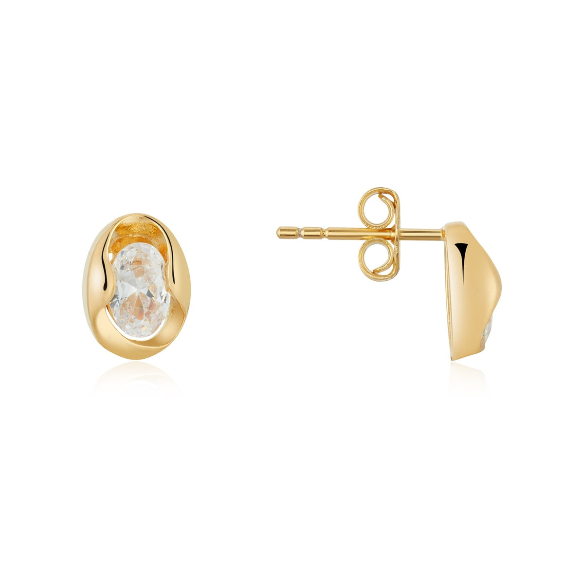 Argento Gold 18k Plated Oval Twist Bezel Stud Earrings