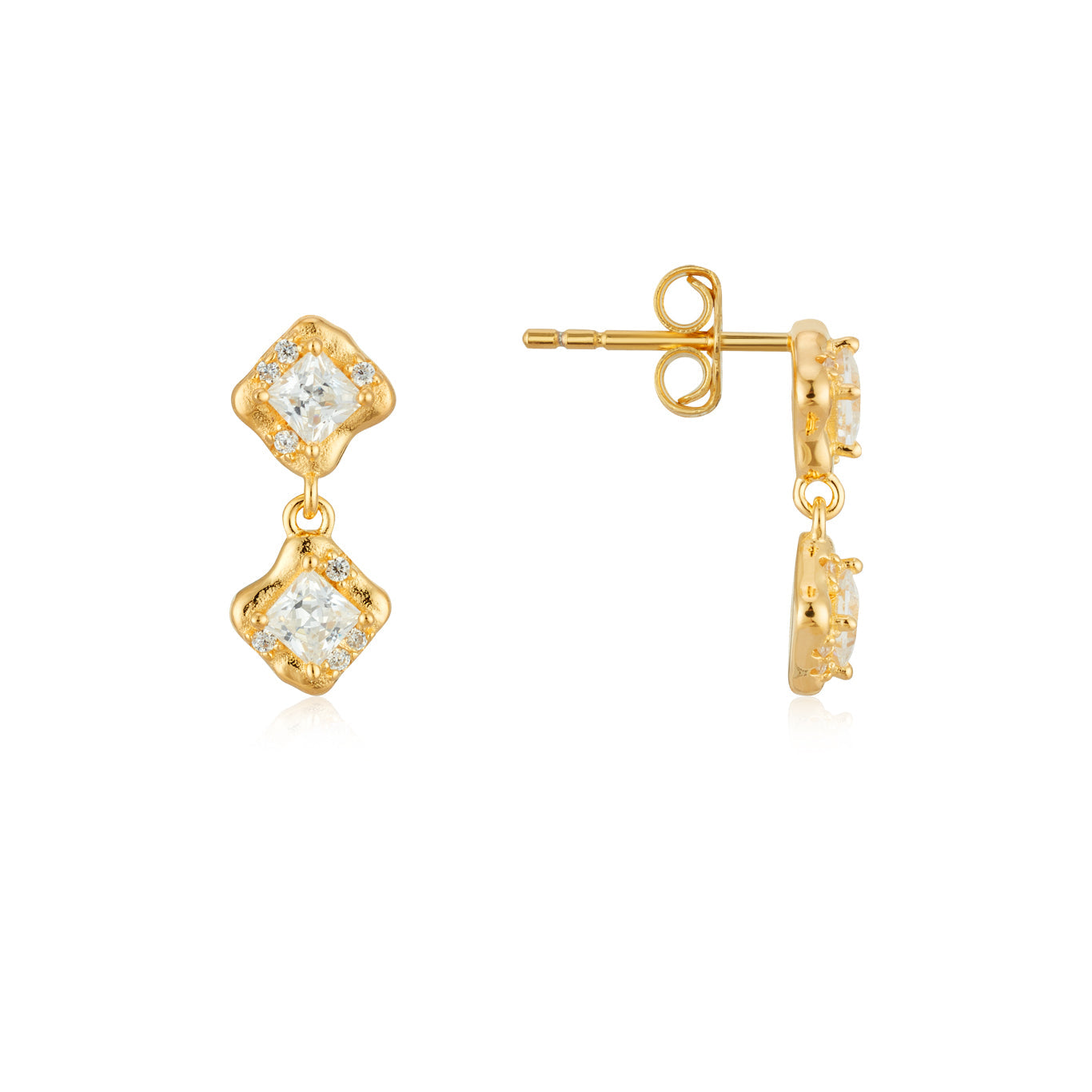 Argento Gold 18k Plated Molten CZ Drop Earrings