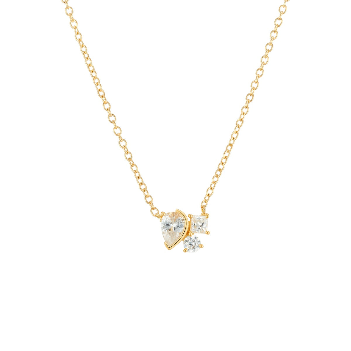 Argento Gold 18k Plated CZ Pear Cluster Necklace