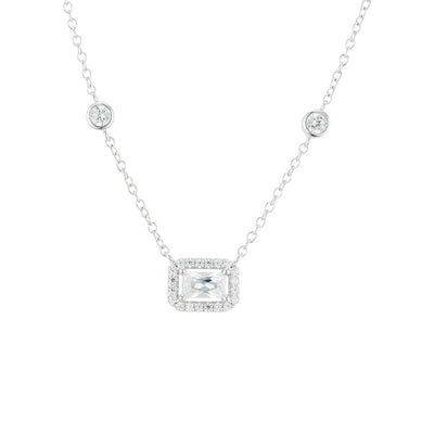 Argento Silver Rectangle Halo CZ Bezel Necklace