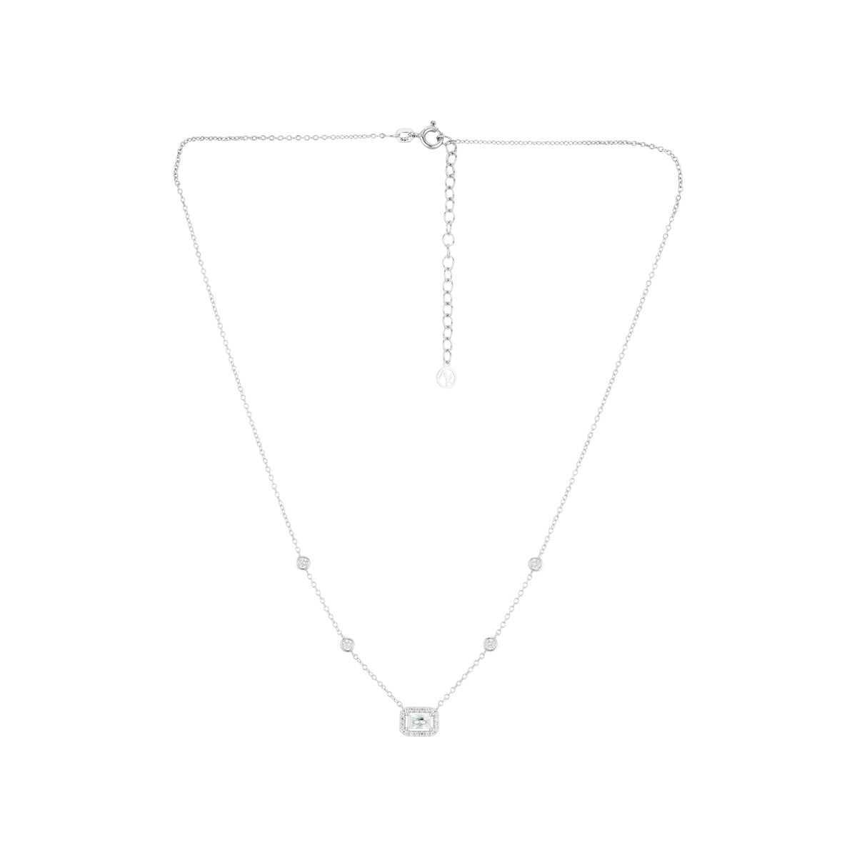 Argento Silver Rectangle Halo CZ Bezel Necklace