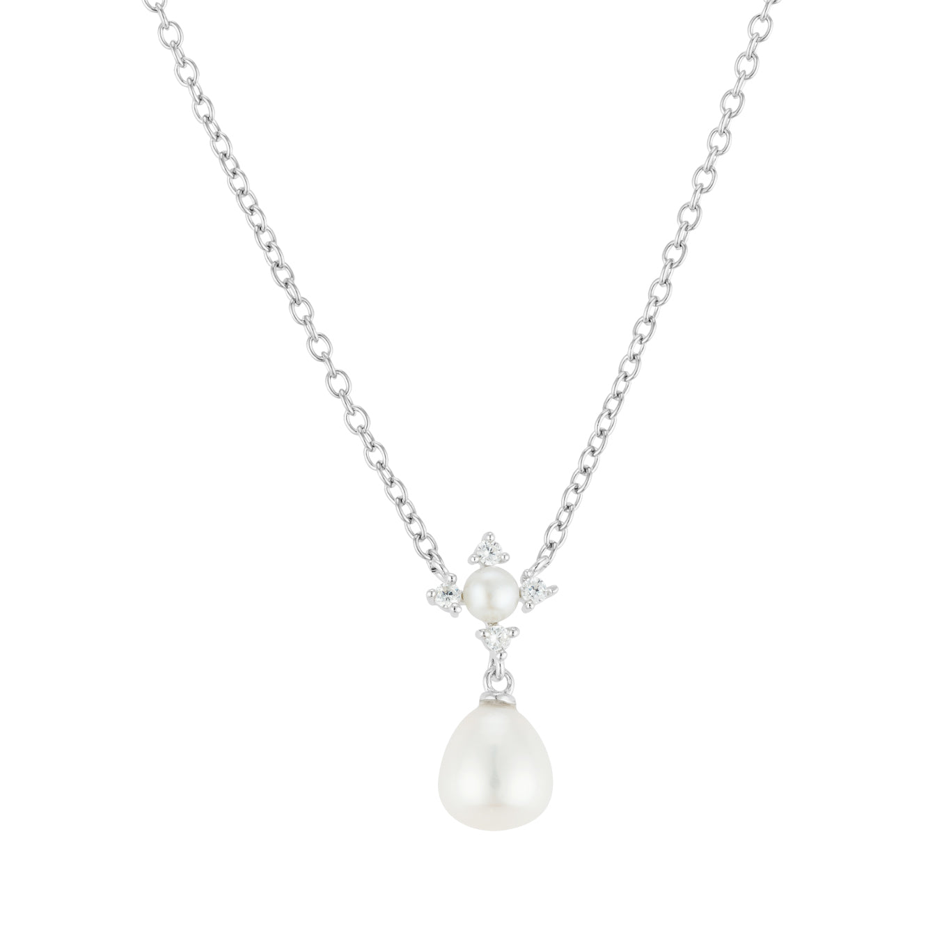 Argento Silver Floral Freshwater Drop Pearl Necklace