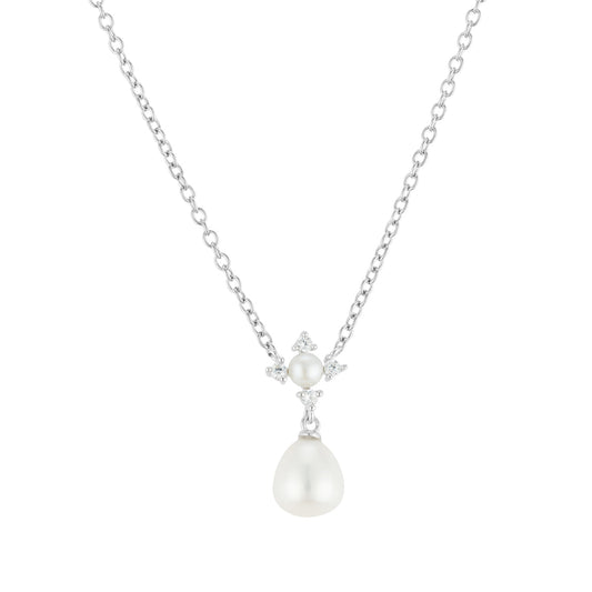 Argento Silver Floral Freshwater Drop Pearl Necklace