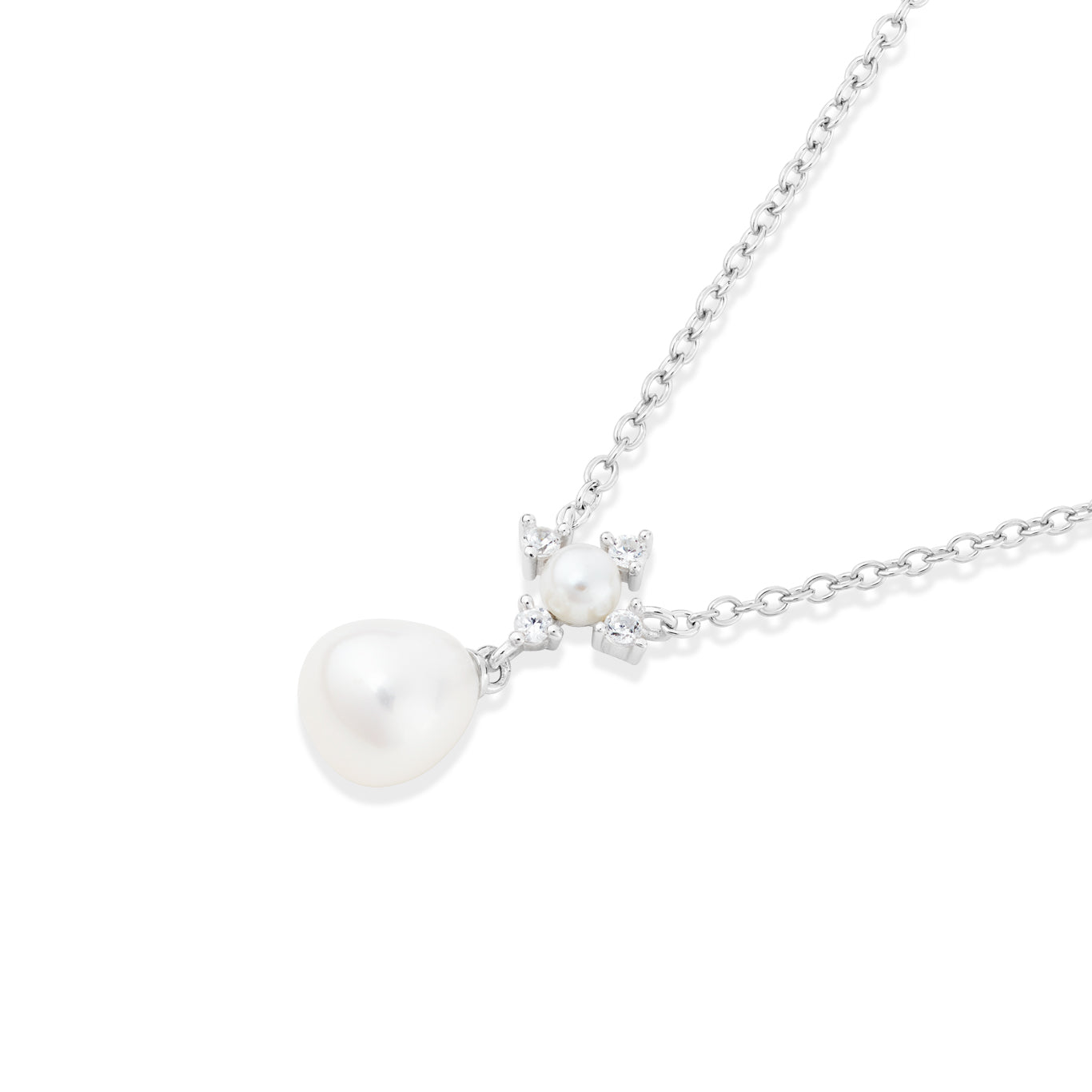 Argento Silver Floral Freshwater Drop Pearl Necklace