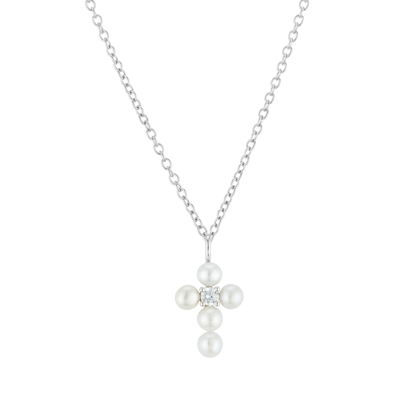 Argento Silver Button Freshwater Pearl Cross Necklace