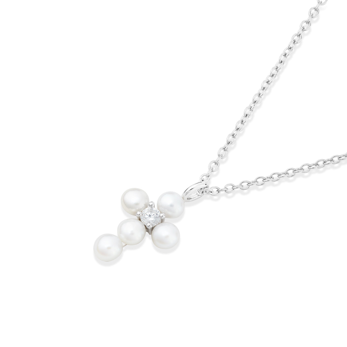 Argento Silver Button Freshwater Pearl Cross Necklace