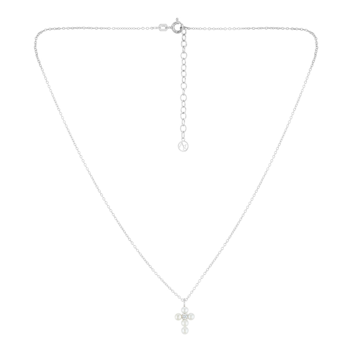 Argento Silver Button Freshwater Pearl Cross Necklace
