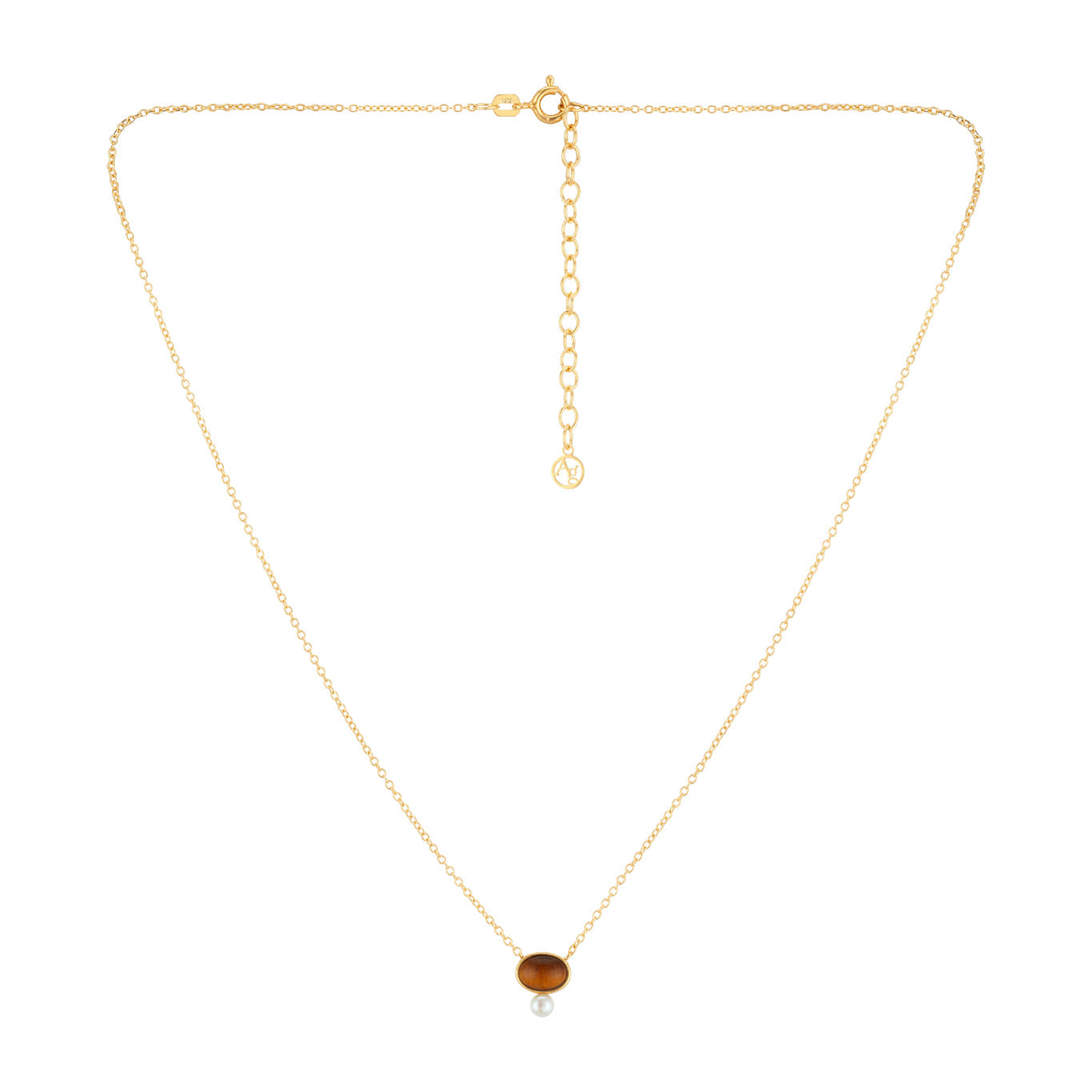 Argento Gold 18k Plated Tiger's Eye Pearl Necklace
