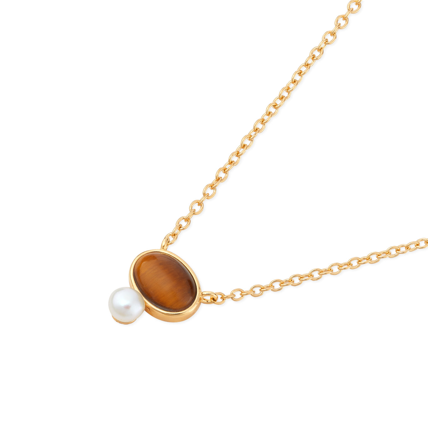 Argento Gold 18k Plated Tiger's Eye Pearl Necklace