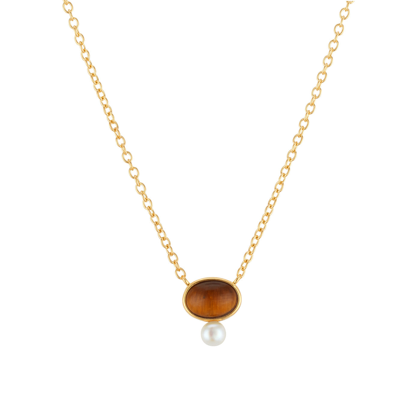 Argento Gold 18k Plated Tiger's Eye Pearl Necklace