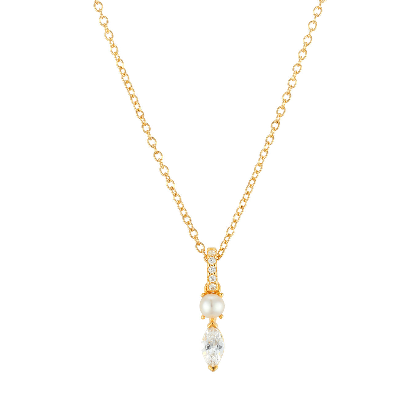 Argento Gold 18k Plated Freshwater Pearl Marquise Necklace