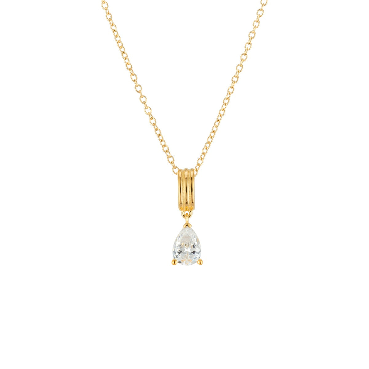 Argento Gold 18k Plated Pear Cut CZ Ribbed Necklace