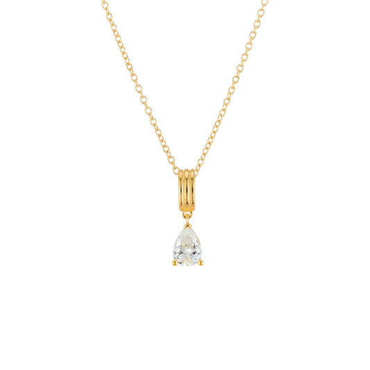 Argento Gold 18k Plated Pear Cut CZ Ribbed Necklace