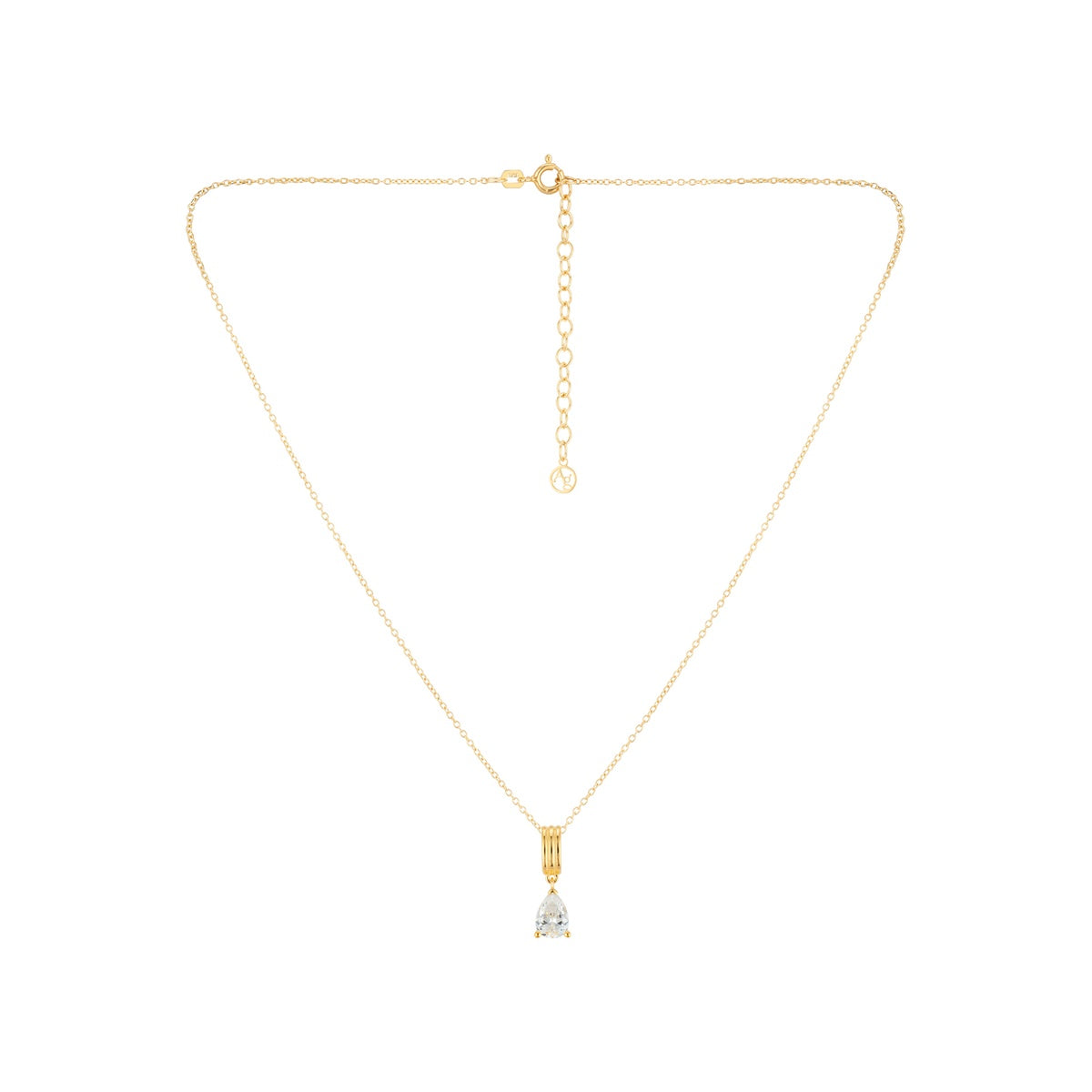 Argento Gold 18k Plated Pear Cut CZ Ribbed Necklace