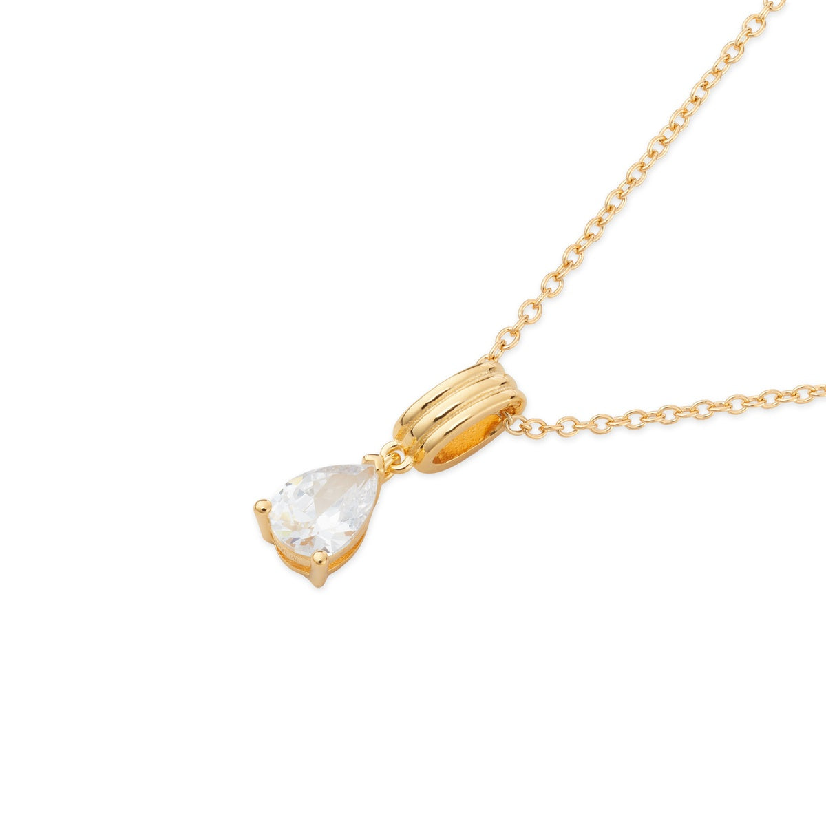 Argento Gold 18k Plated Pear Cut CZ Ribbed Necklace