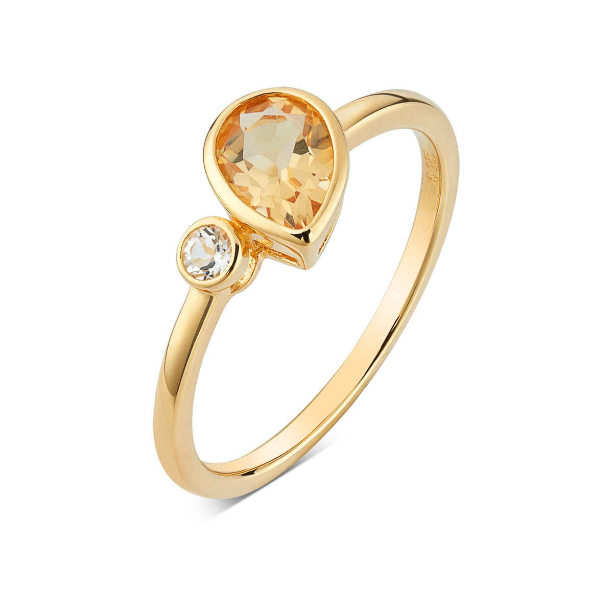 Gold 18k Plated Teardrop Citrine Topaz Ring