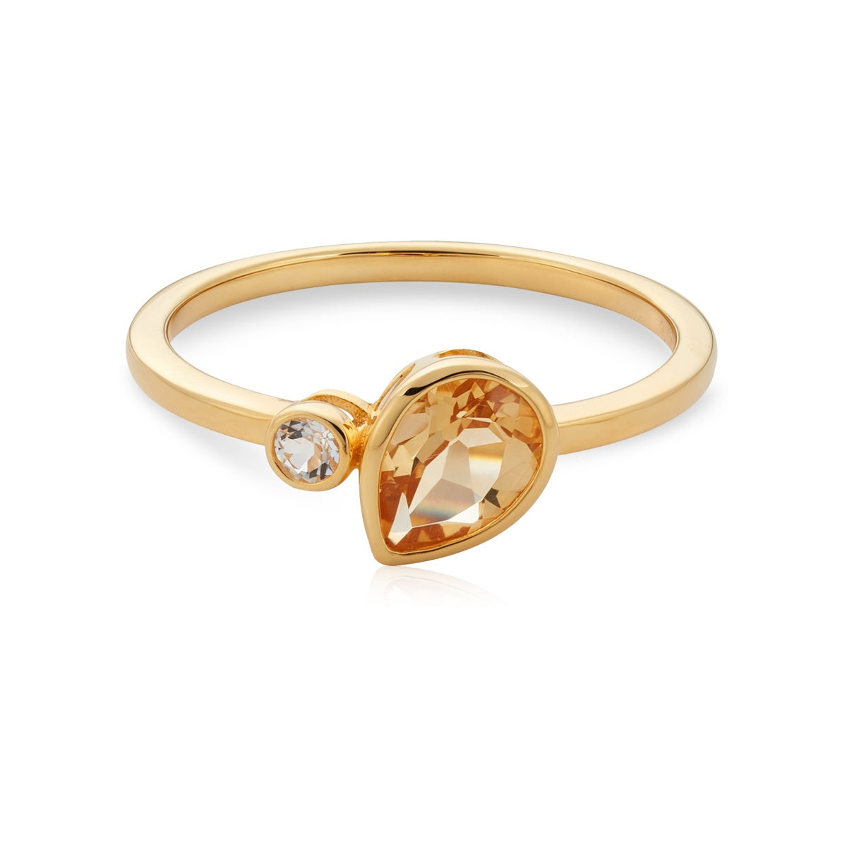 Gold 18k Plated Teardrop Citrine Topaz Ring