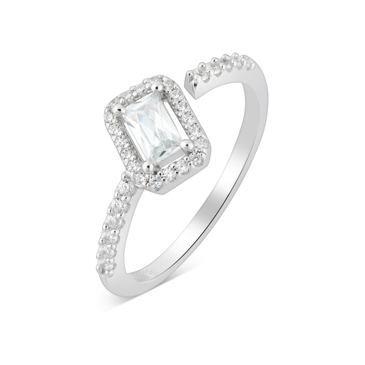 Argento Silver Rectangle Halo CZ Ring