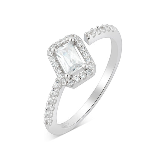 Argento Silver Rectangle Halo CZ Ring