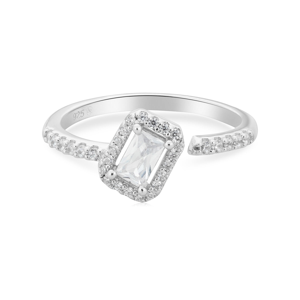 Argento Silver Rectangle Halo CZ Ring