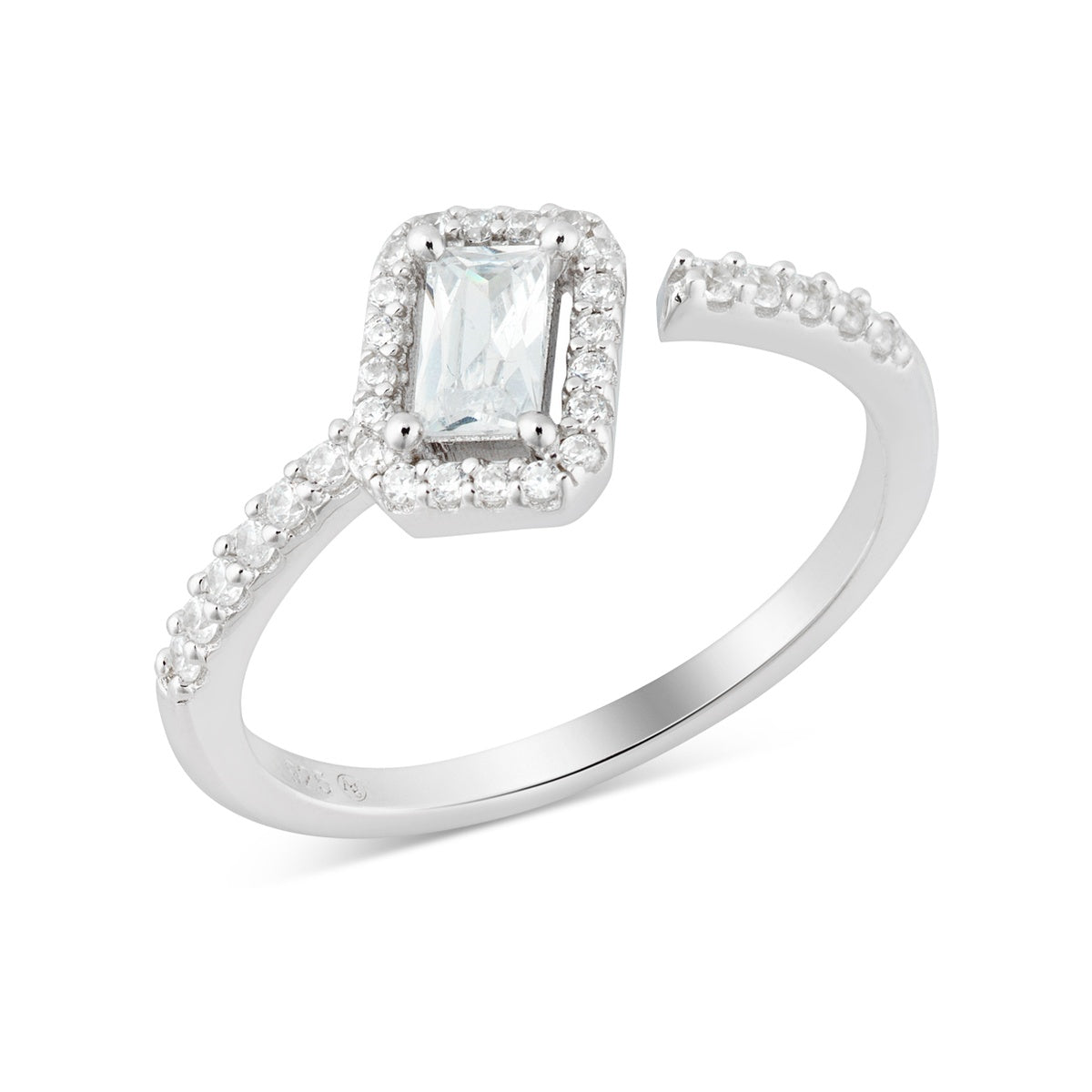 Argento Silver Rectangle Halo CZ Ring