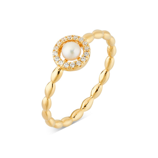 Argento Gold 18k Plated Freshwater Halo Pearl Ring