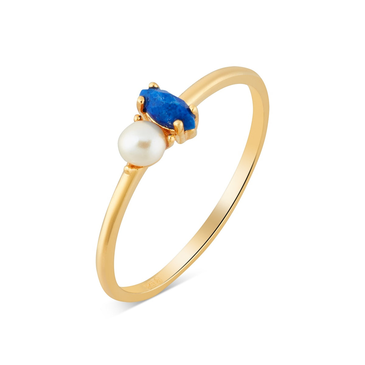 Argento Gold Lapis Marquise Pearl Ring