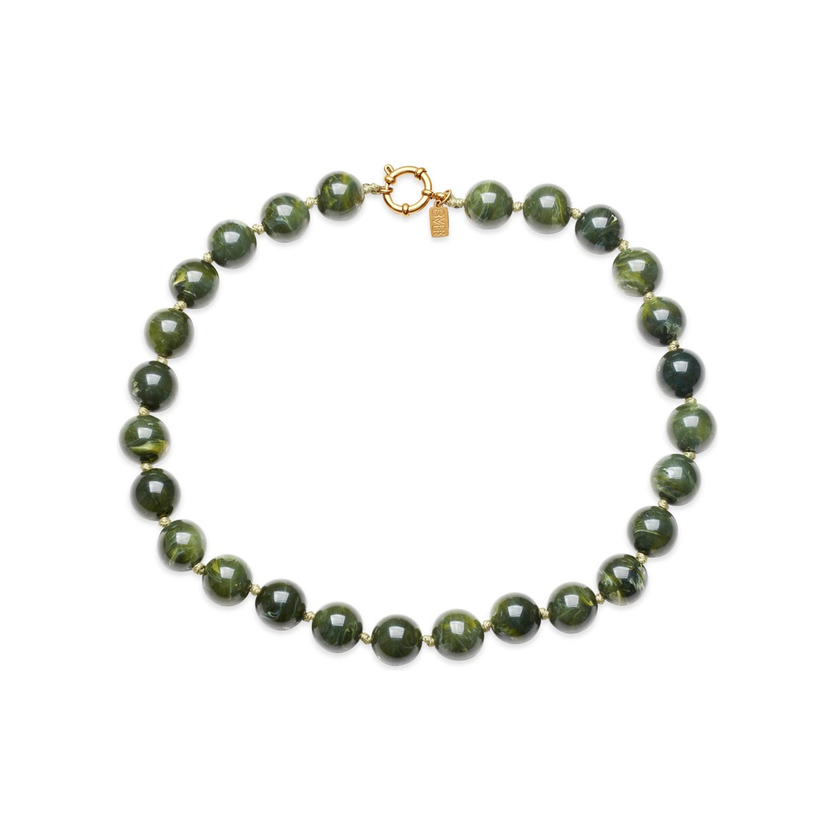 Over & Over Gold Green Resin Beaded Necklace