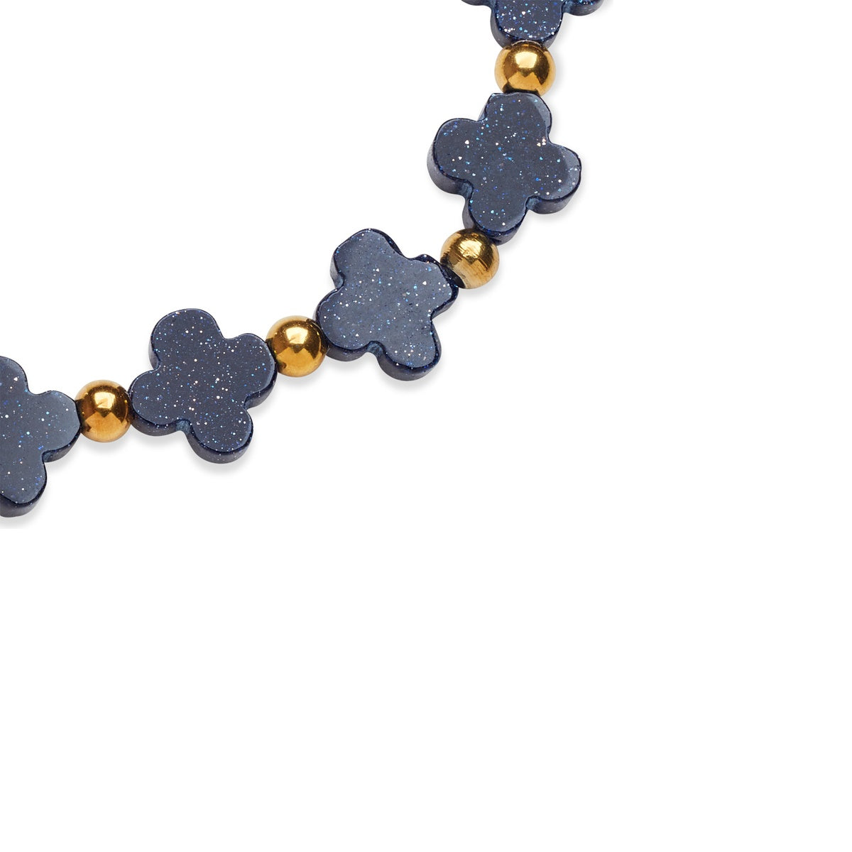 Over & Over Gold Blue Glitter Clover Beaded Bracelet