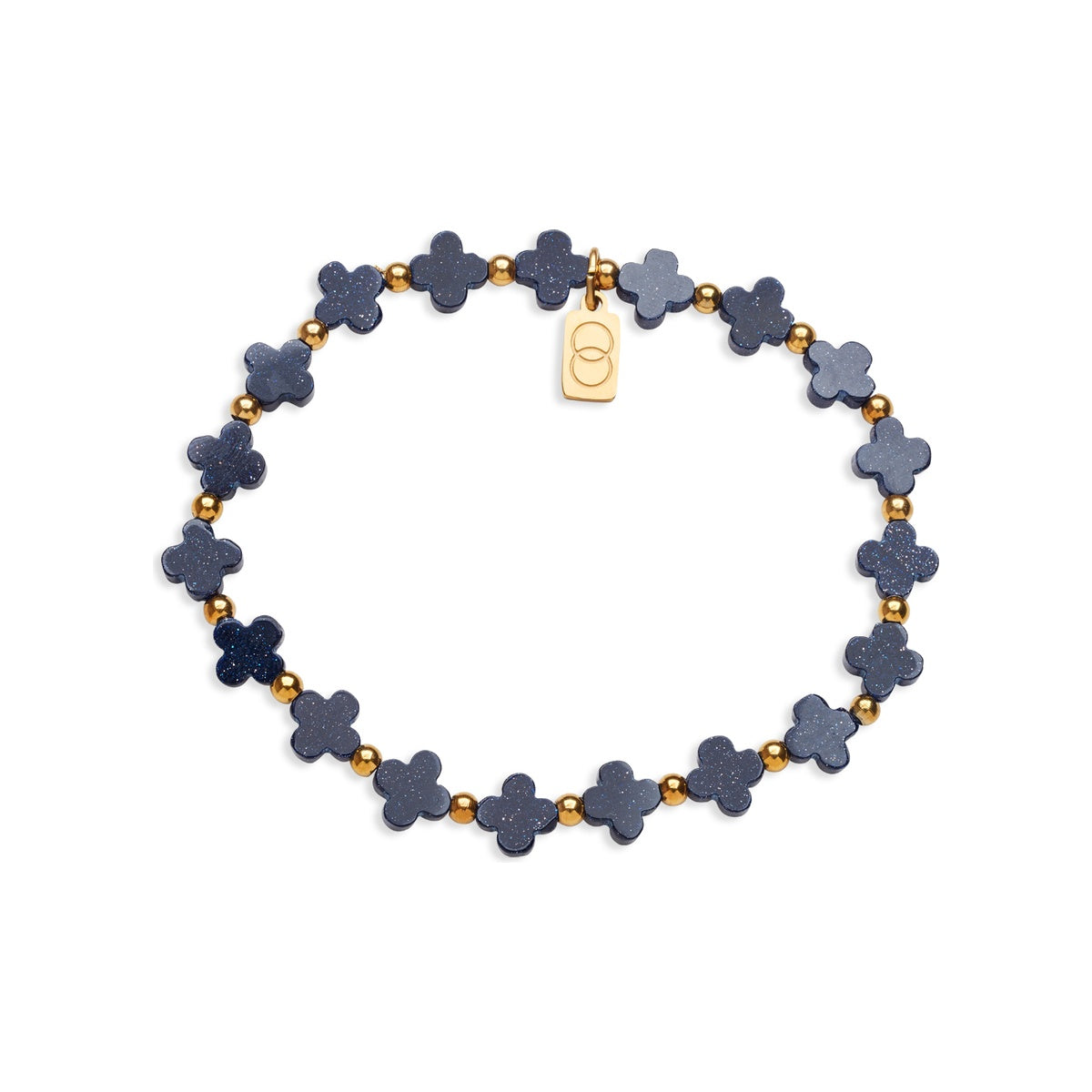 Over & Over Gold Blue Glitter Clover Beaded Bracelet