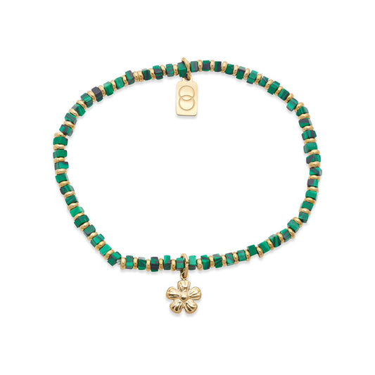 Over & Over Gold Green Floral Beaded Bracelet