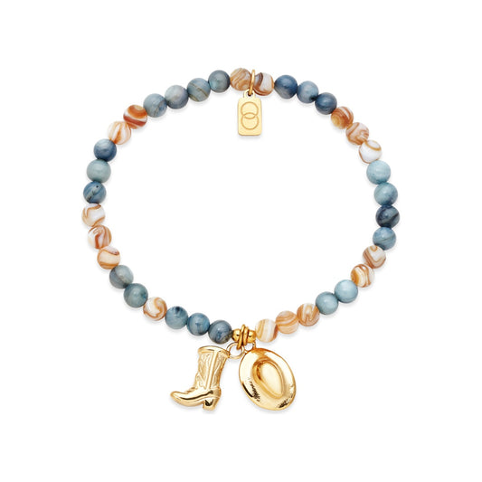 Over & Over Gold Blue Cowboy Beaded Bracelet