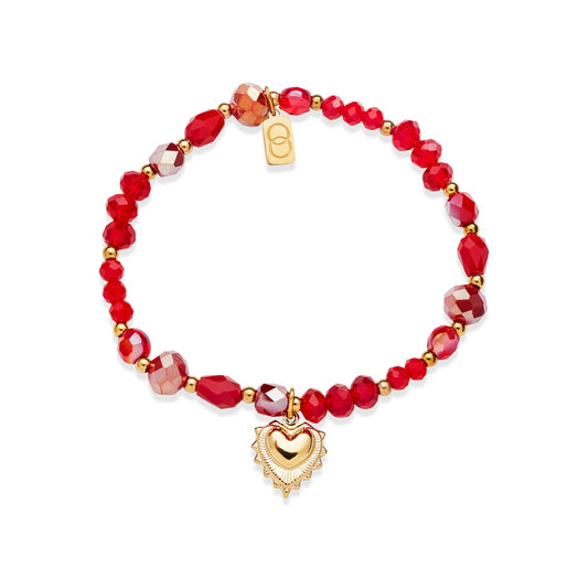 Over & Over Gold Red Heart Beaded Bracelet