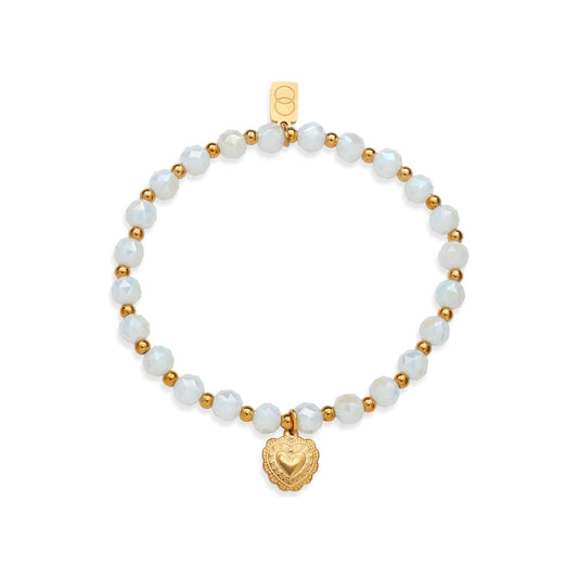 Over & Over Gold White Winged Heart Beaded Bracelet
