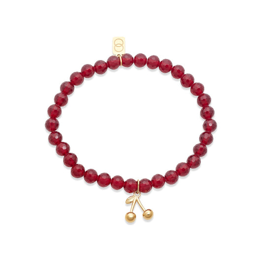 Over & Over Gold Red Cherry Beaded Bracelet