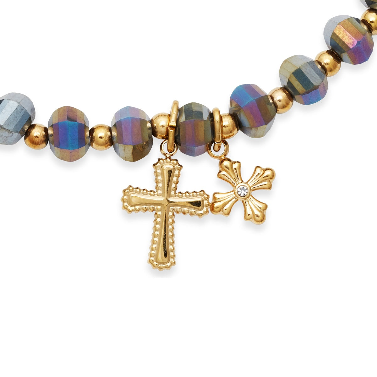Over & Over Gold Grey Cross Beaded Bracelet