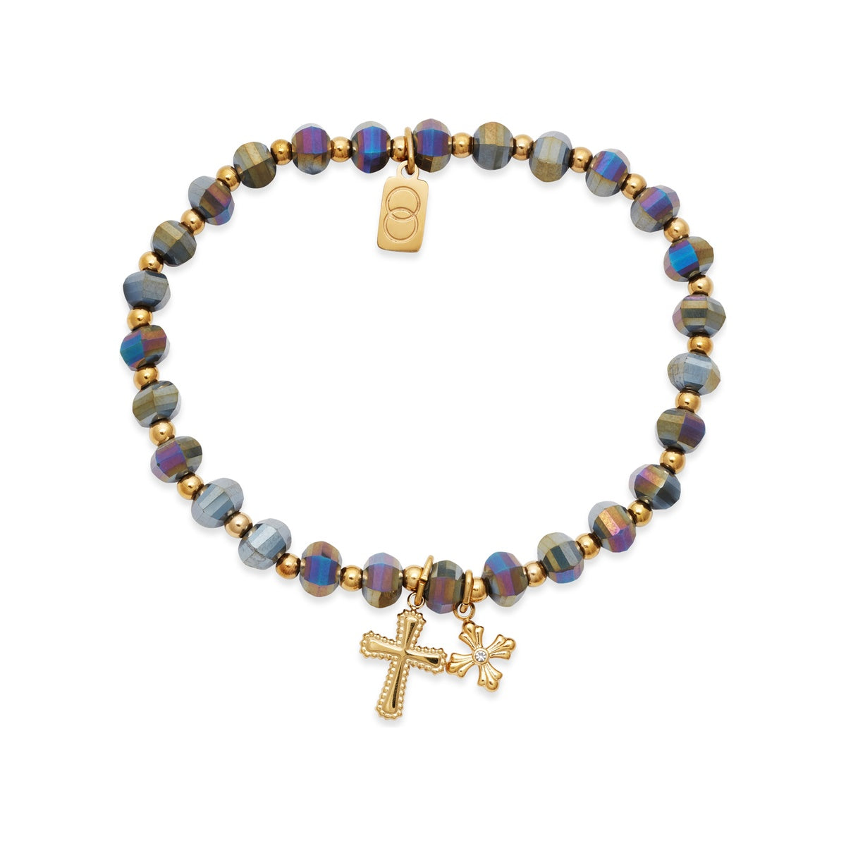 Over & Over Gold Grey Cross Beaded Bracelet