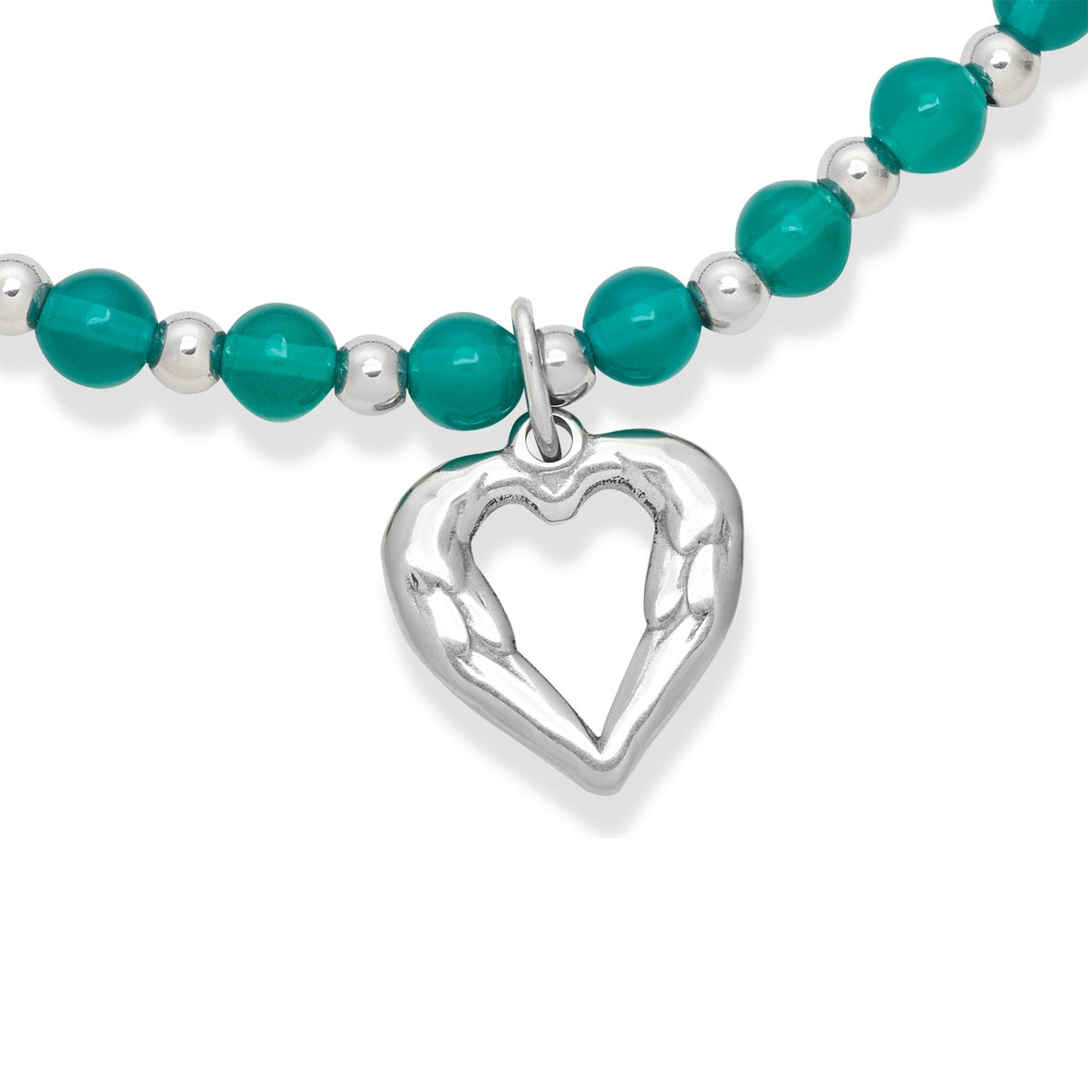 Over & Over Silver Green Molten Heart Beaded Bracelet