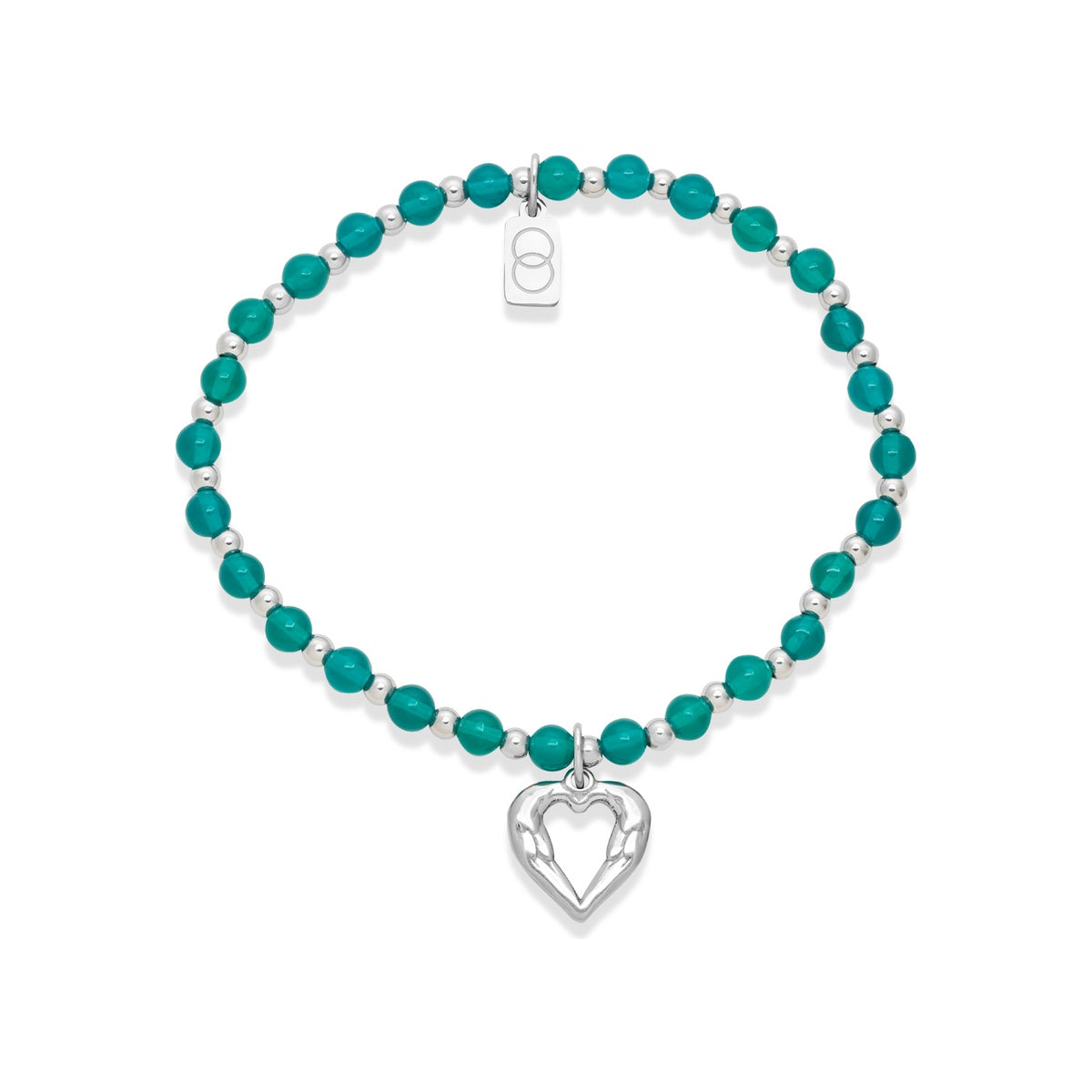 Over & Over Silver Green Molten Heart Beaded Bracelet