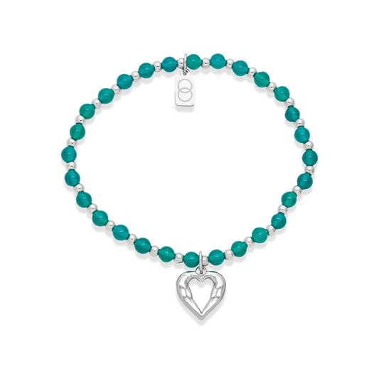Over & Over Silver Green Molten Heart Beaded Bracelet