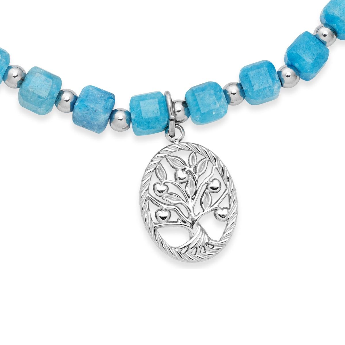 Over & Over Silver Blue Tree of Life Beaded Bracelet