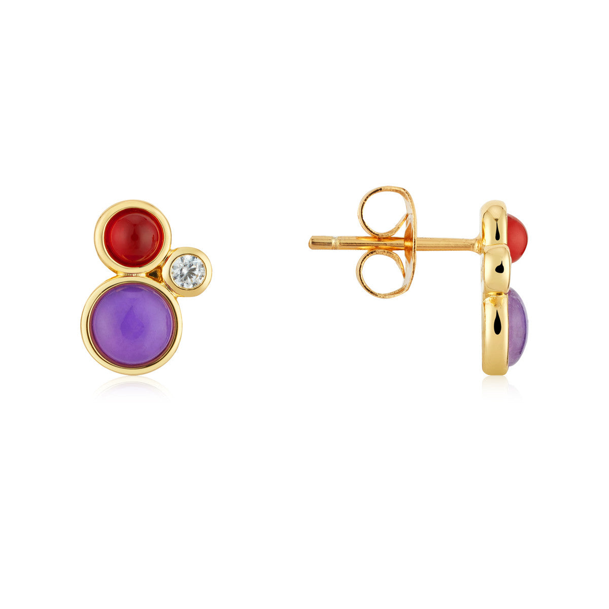 August Woods Gold Red Agate Amethyst Stud Earrings