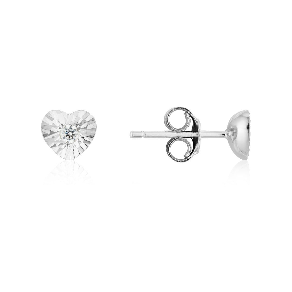 Argento Silver Facet Heart CZ Stud Earrings