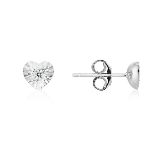 Argento Silver Facet Heart CZ Stud Earrings