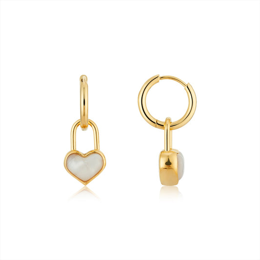 Over & Over Gold White Resin Heart Earrings