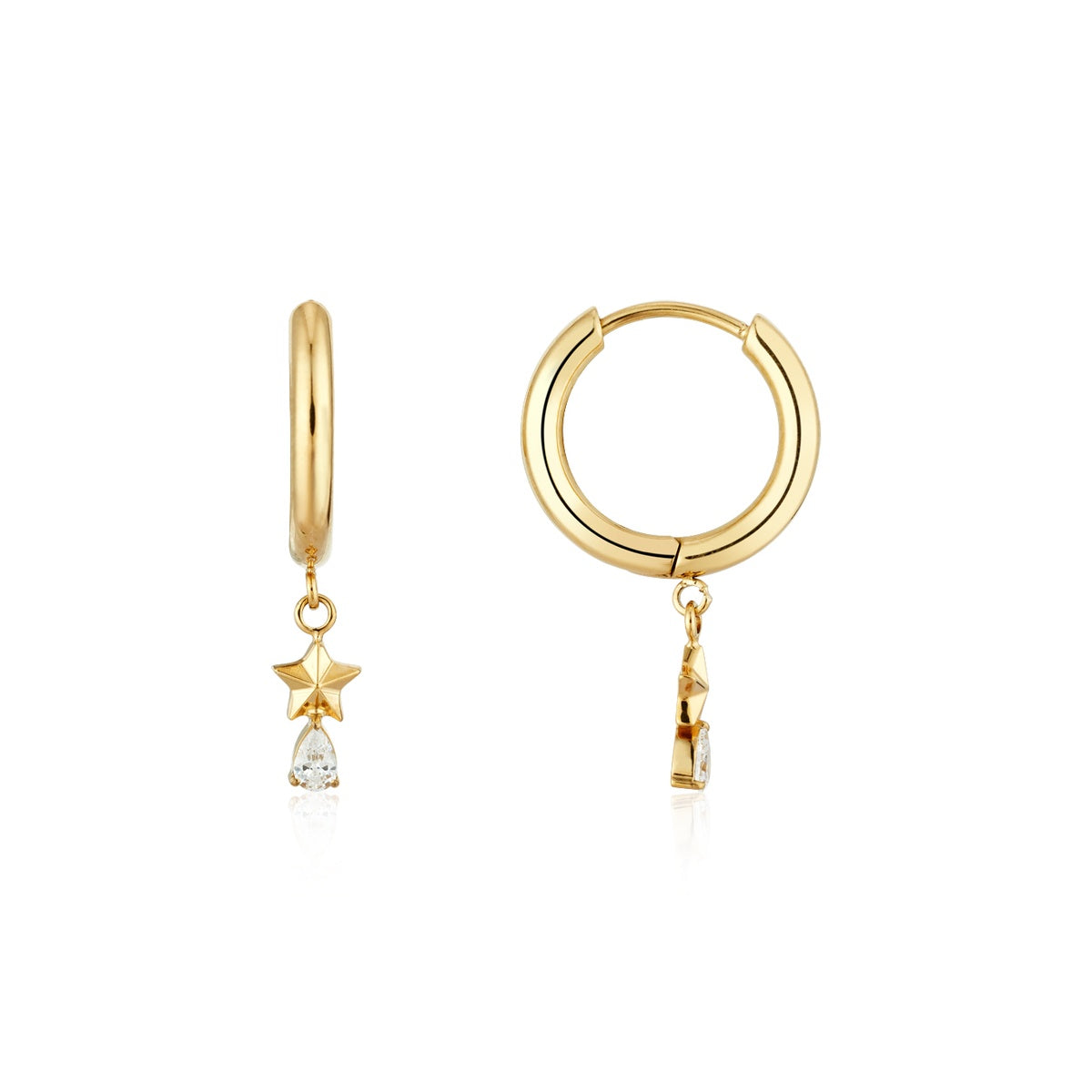 Over & Over 14k Gold Star Charm Hoop Earrings